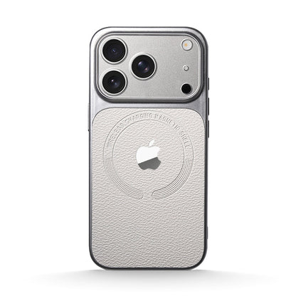 White | iPhone Leather Texture Magsafe Case