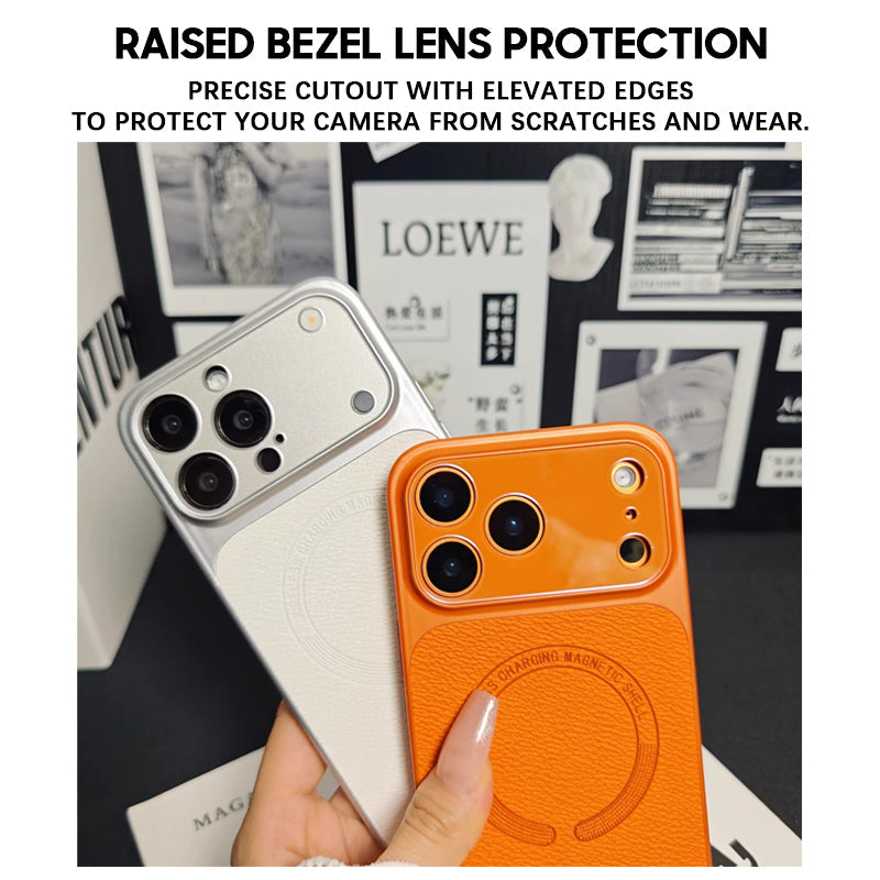 White | iPhone Leather Texture Magsafe Case